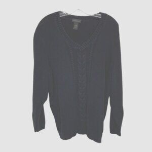 Lane Bryant Womens Vtg. Black 100% Cotton Cable Knit Sweater Size 22/24 Academia